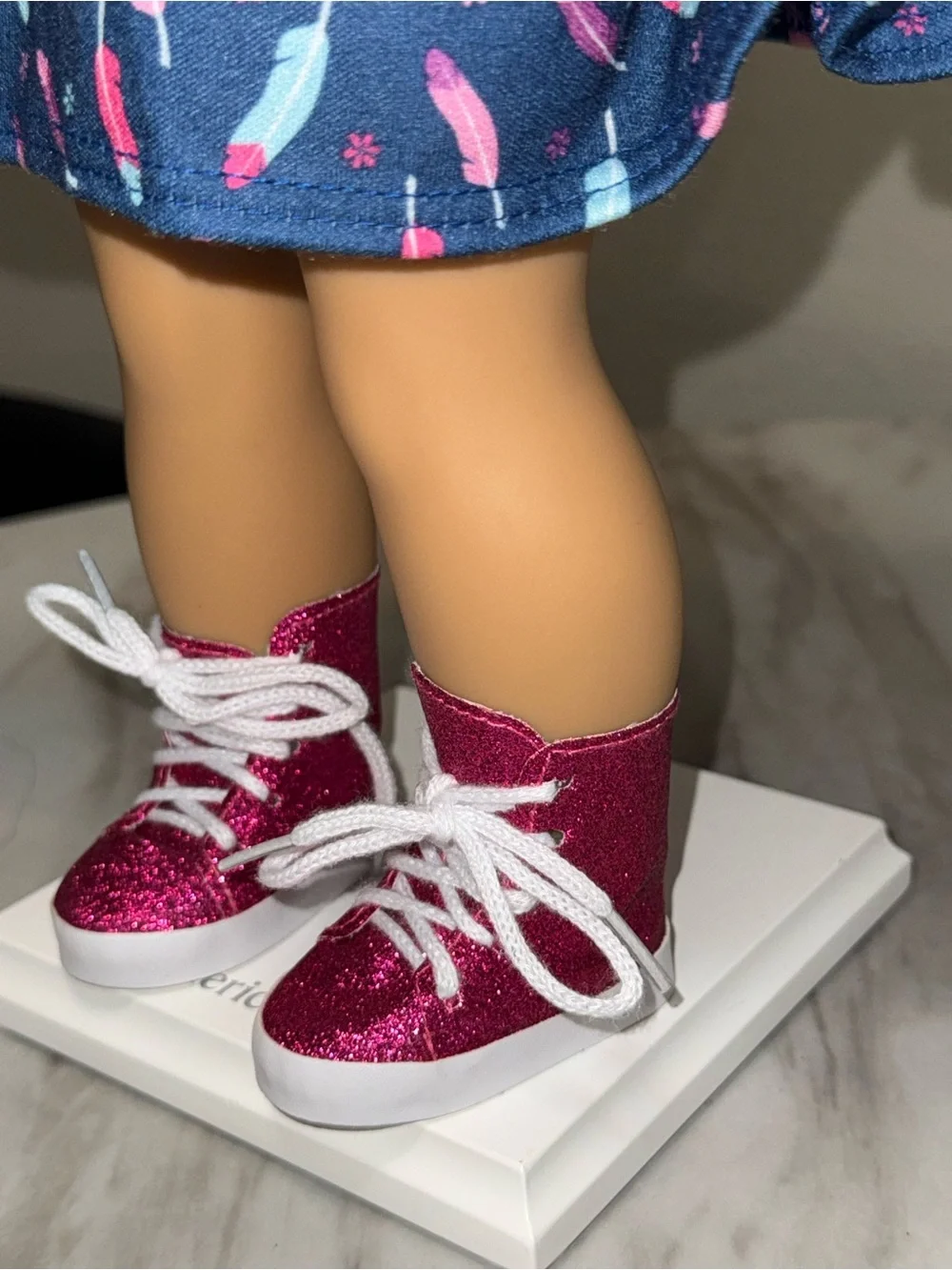 18” dolls navy blue dress pink belt & cardigan sparkle high top tennis shoes
